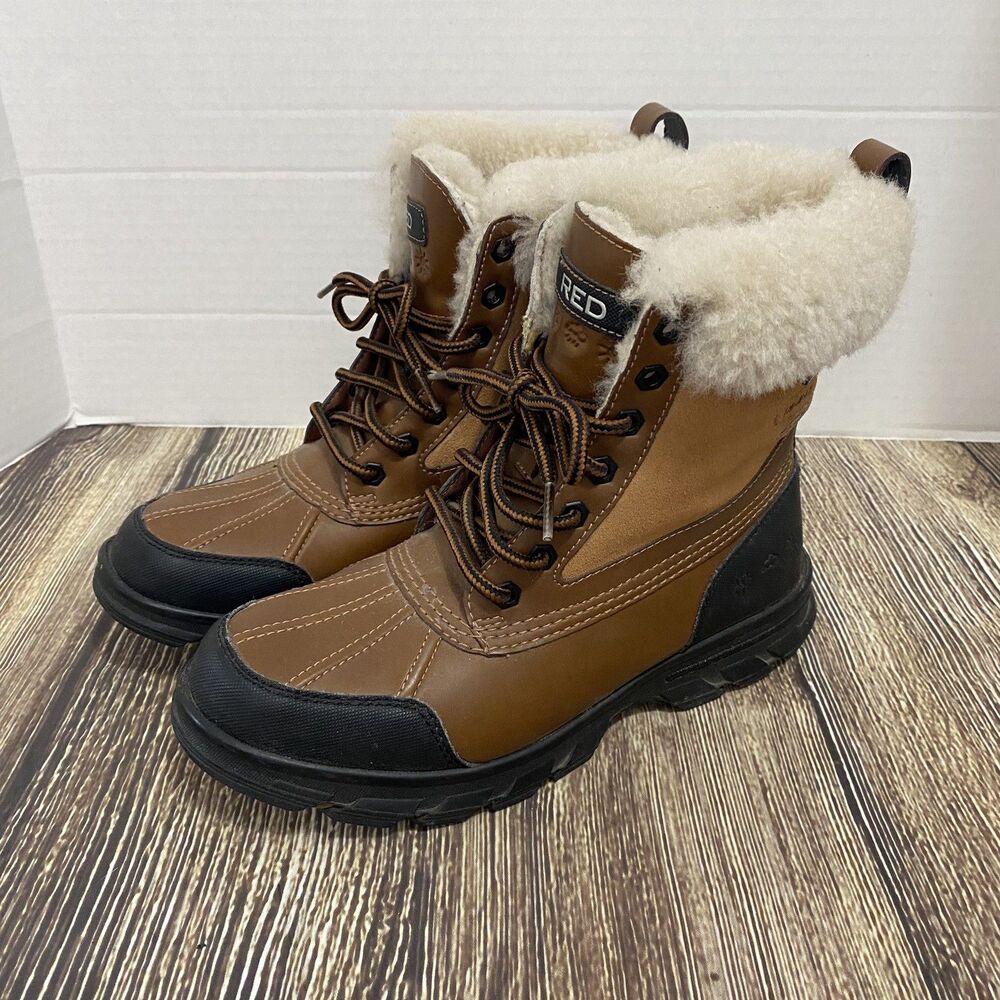 Marc Ecko Red Rhino Womens Duck Boots Size 7 Leather Suede Faux Fur Lug Sole